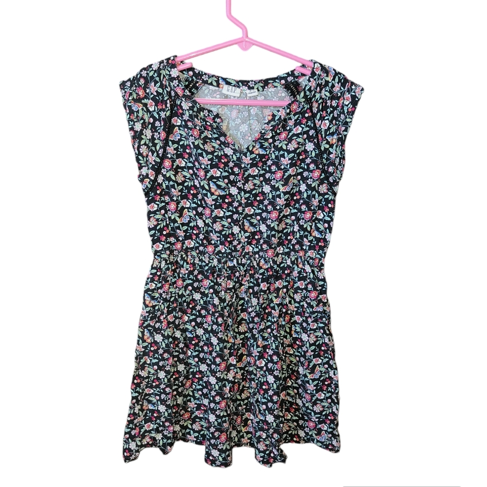 Gap 6-7 Regular fit Black floral print dress